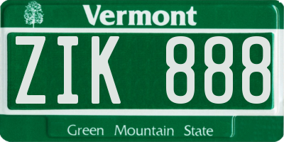 VT license plate ZIK888