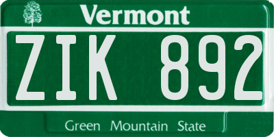 VT license plate ZIK892
