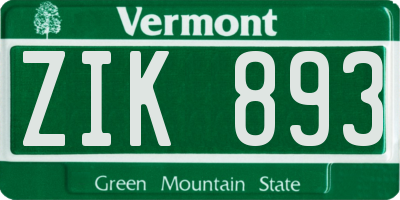 VT license plate ZIK893