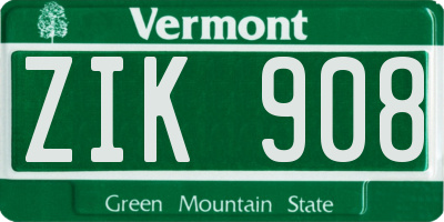 VT license plate ZIK908