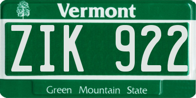 VT license plate ZIK922