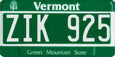 VT license plate ZIK925