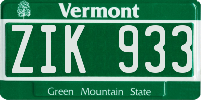 VT license plate ZIK933