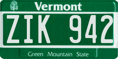 VT license plate ZIK942