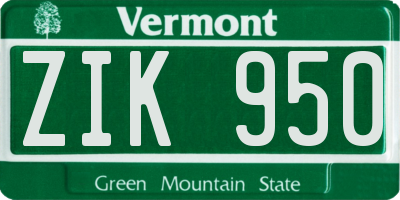 VT license plate ZIK950