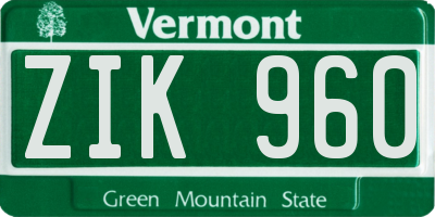 VT license plate ZIK960