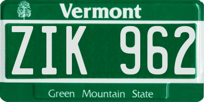 VT license plate ZIK962