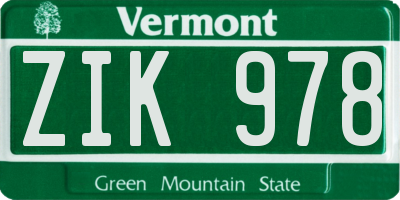 VT license plate ZIK978