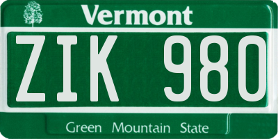 VT license plate ZIK980
