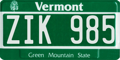 VT license plate ZIK985
