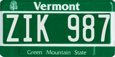 VT license plate ZIK987
