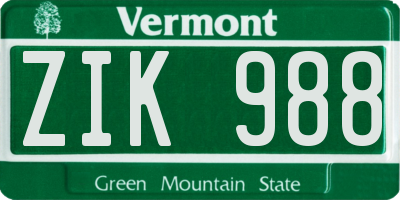VT license plate ZIK988