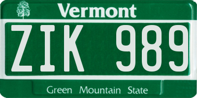 VT license plate ZIK989