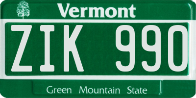 VT license plate ZIK990