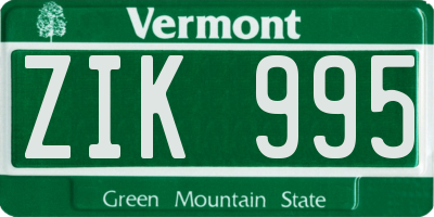 VT license plate ZIK995