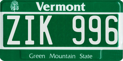 VT license plate ZIK996