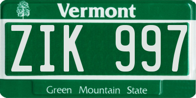 VT license plate ZIK997