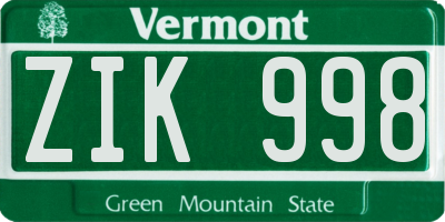 VT license plate ZIK998