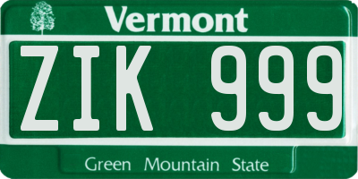 VT license plate ZIK999