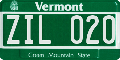 VT license plate ZIL020
