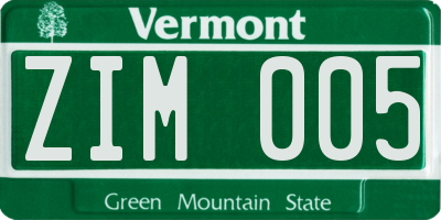 VT license plate ZIM005