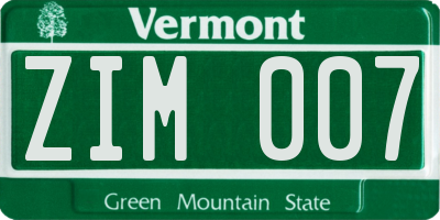 VT license plate ZIM007