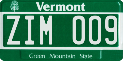 VT license plate ZIM009