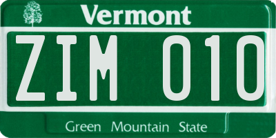 VT license plate ZIM010