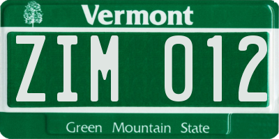 VT license plate ZIM012