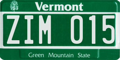 VT license plate ZIM015