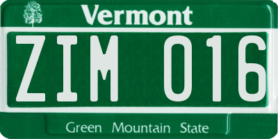 VT license plate ZIM016