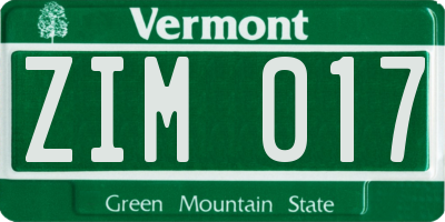 VT license plate ZIM017