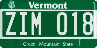 VT license plate ZIM018