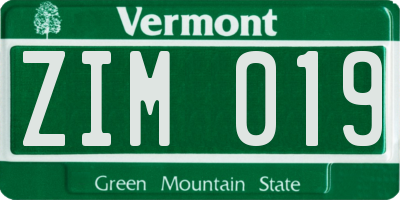 VT license plate ZIM019