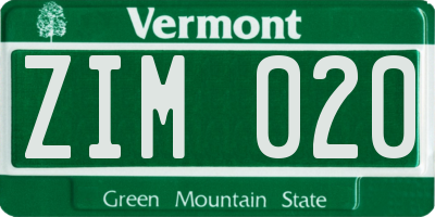 VT license plate ZIM020