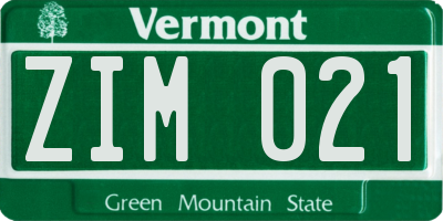 VT license plate ZIM021
