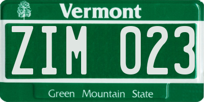 VT license plate ZIM023