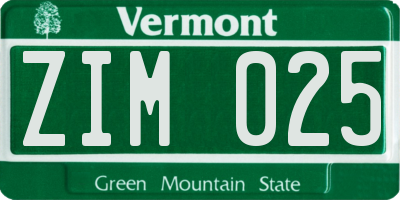 VT license plate ZIM025