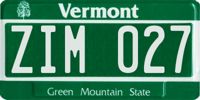 VT license plate ZIM027