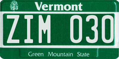 VT license plate ZIM030