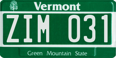 VT license plate ZIM031