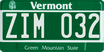 VT license plate ZIM032
