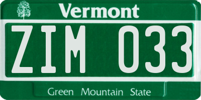 VT license plate ZIM033