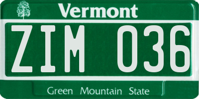 VT license plate ZIM036
