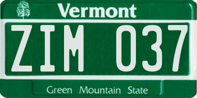 VT license plate ZIM037