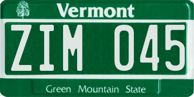 VT license plate ZIM045