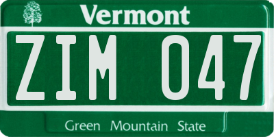 VT license plate ZIM047