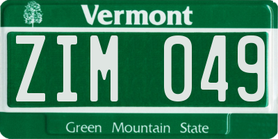 VT license plate ZIM049