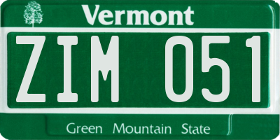 VT license plate ZIM051