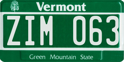 VT license plate ZIM063